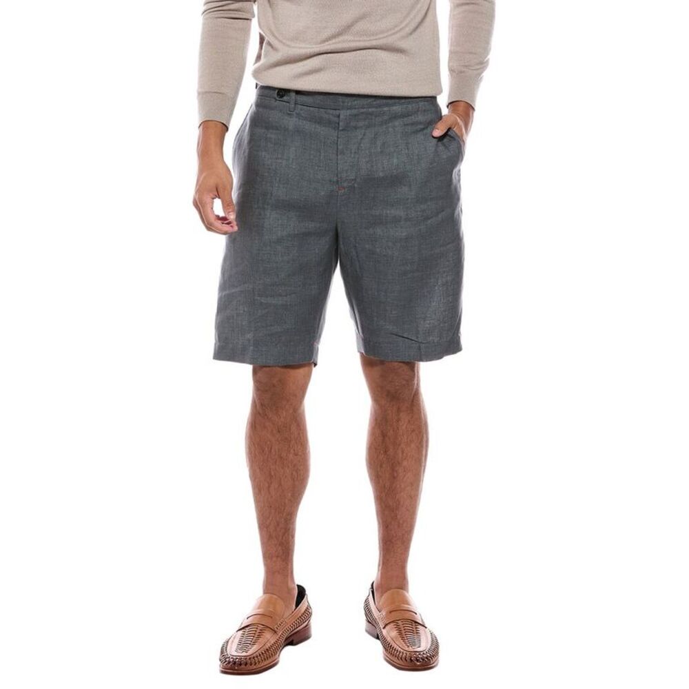 Isaia Mens  Linen Trouser Short, Grey